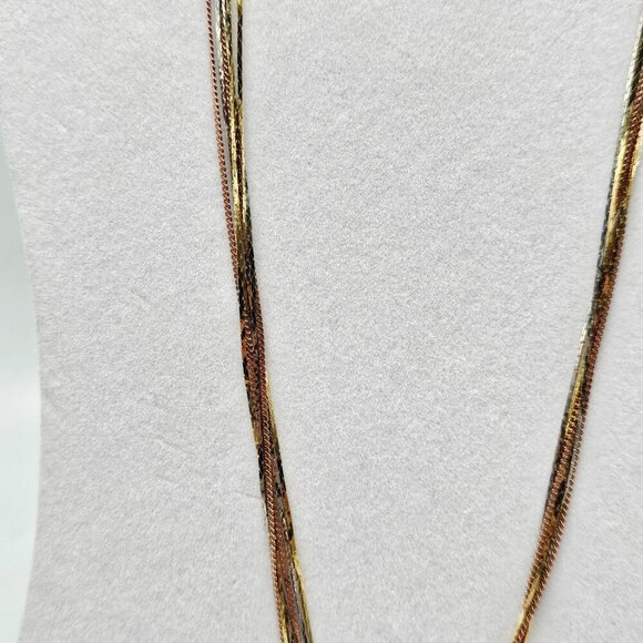 Vintage Multi Strand Gold Silver Copper Tone Necklace Long 1980s - Picture 4 of 7